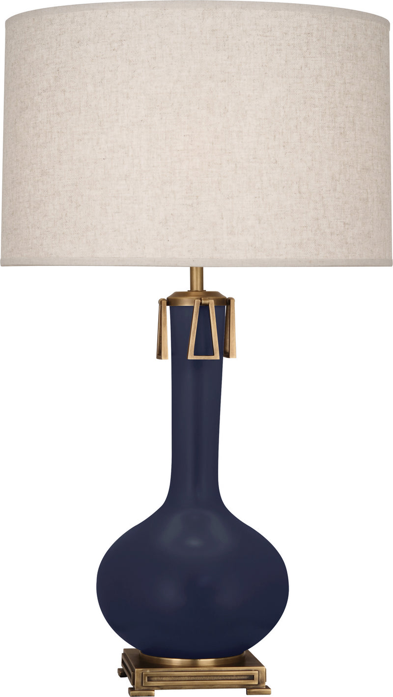 Robert Abbey MMB92 One Light Table Lamp, Matte Midnight Blue Glazed Ceramic w/Aged Brass