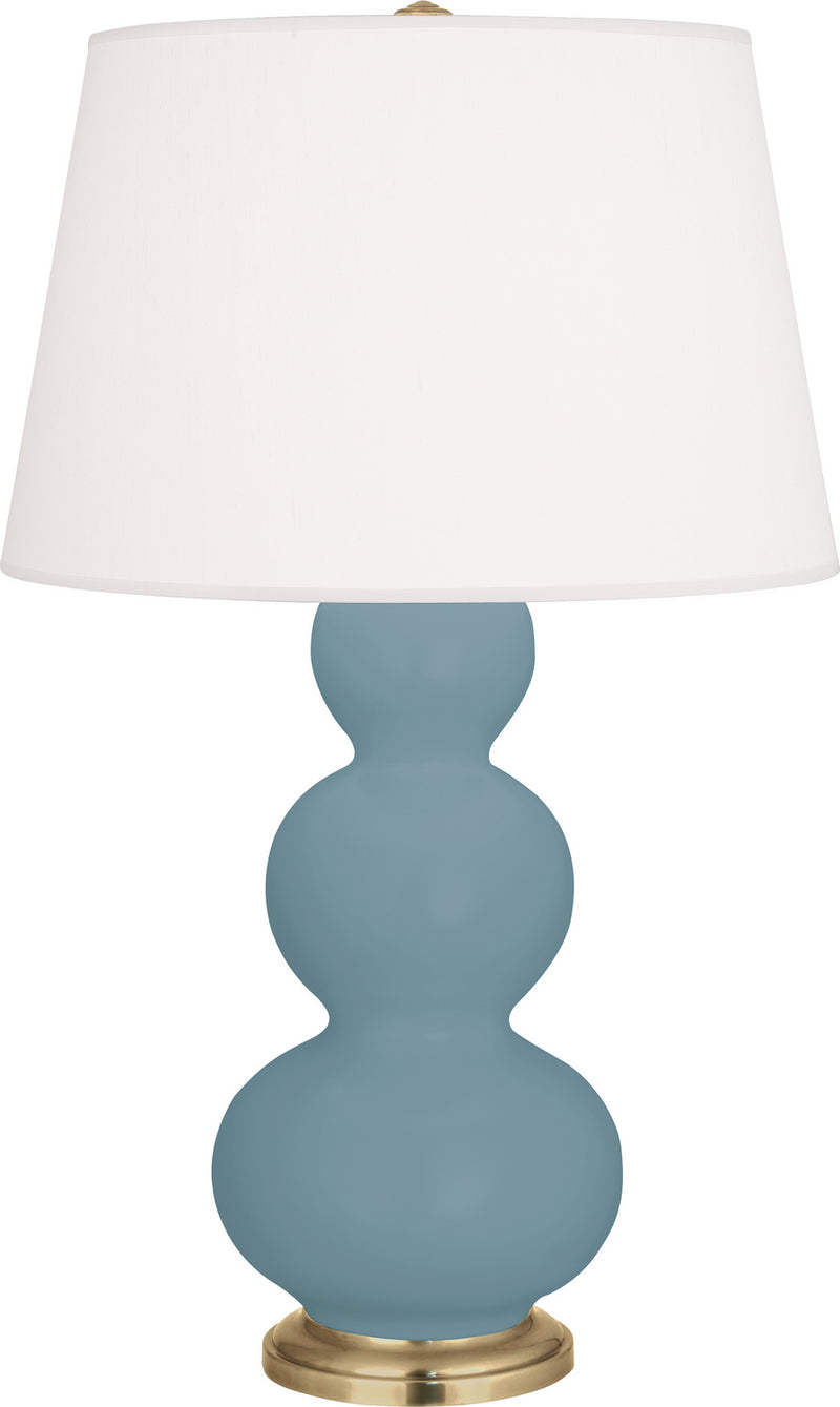 Robert Abbey MOB40 One Light Table Lamp, Matte Steel Blue Glazed Ceramic w/Antique Brassed