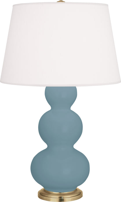 Robert Abbey MOB40 One Light Table Lamp, Matte Steel Blue Glazed Ceramic w/Antique Brassed