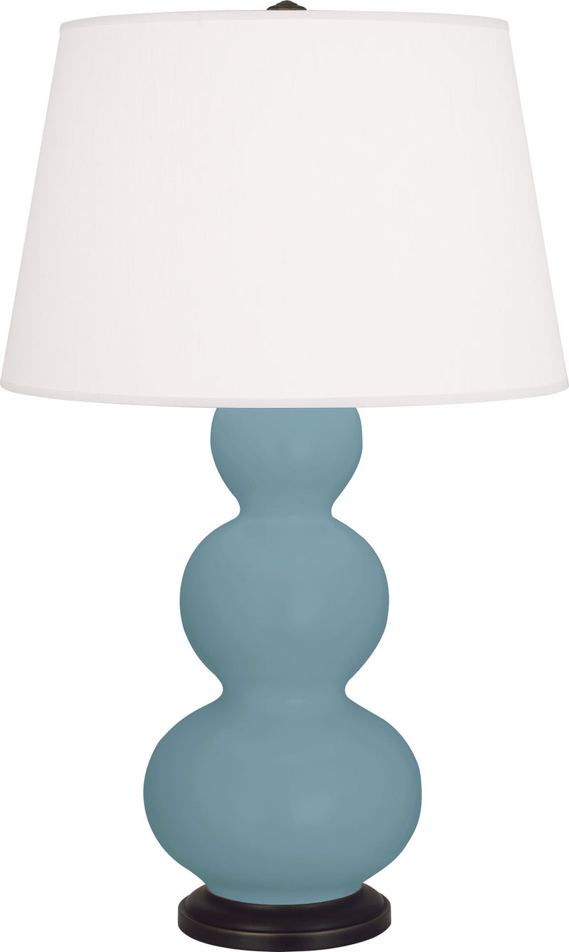 Robert Abbey MOB41 One Light Table Lamp, Matte Steel Blue Glazed Ceramic w/Deep Patina Bronzeed