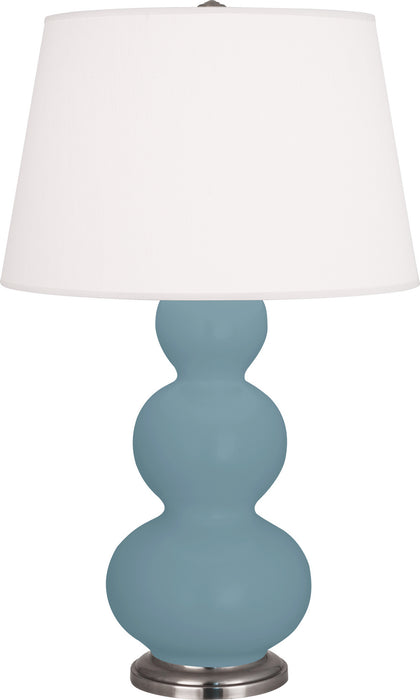 Robert Abbey MOB42 One Light Table Lamp, Matte Steel Blue Glazed Ceramic w/Antique Silvered