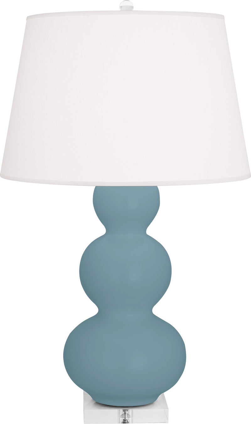 Robert Abbey MOB43 One Light Table Lamp, Matte Steel Blue Glazed Ceramic w/Lucite