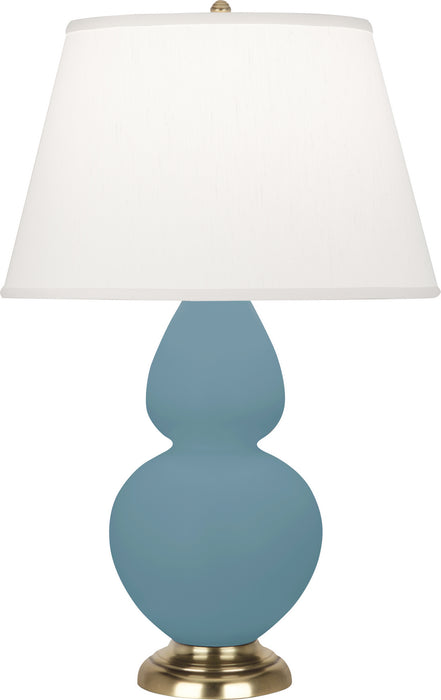 Robert Abbey MOB55 One Light Table Lamp, Matte Steel Blue Glazed Ceramic w/Antique Brassed