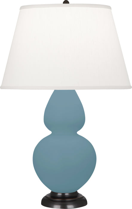 Robert Abbey MOB57 One Light Table Lamp, Matte Steel Blue Glazed Ceramic w/Deep Patina Bronzeed