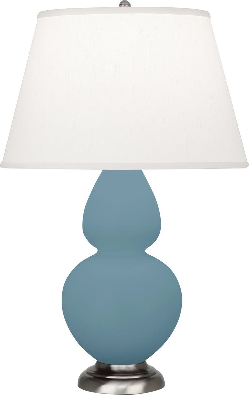 Robert Abbey MOB59 One Light Table Lamp, Matte Steel Blue Glazed Ceramic w/Antique Silvered