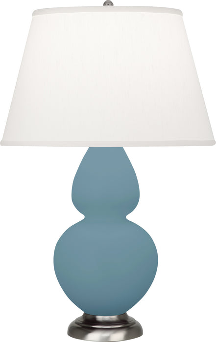 Robert Abbey MOB59 One Light Table Lamp, Matte Steel Blue Glazed Ceramic w/Antique Silvered