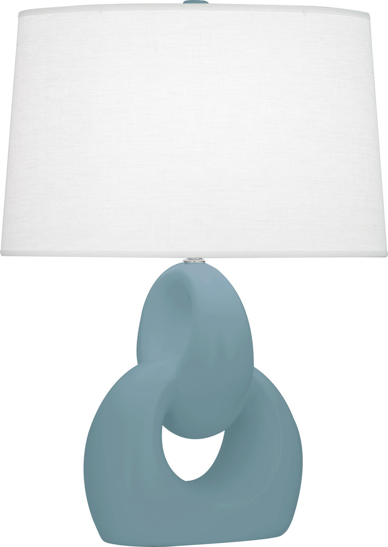 Robert Abbey MOB81 One Light Table Lamp, Matte Steel Blue Glazed Ceramic w/Polished Nickel
