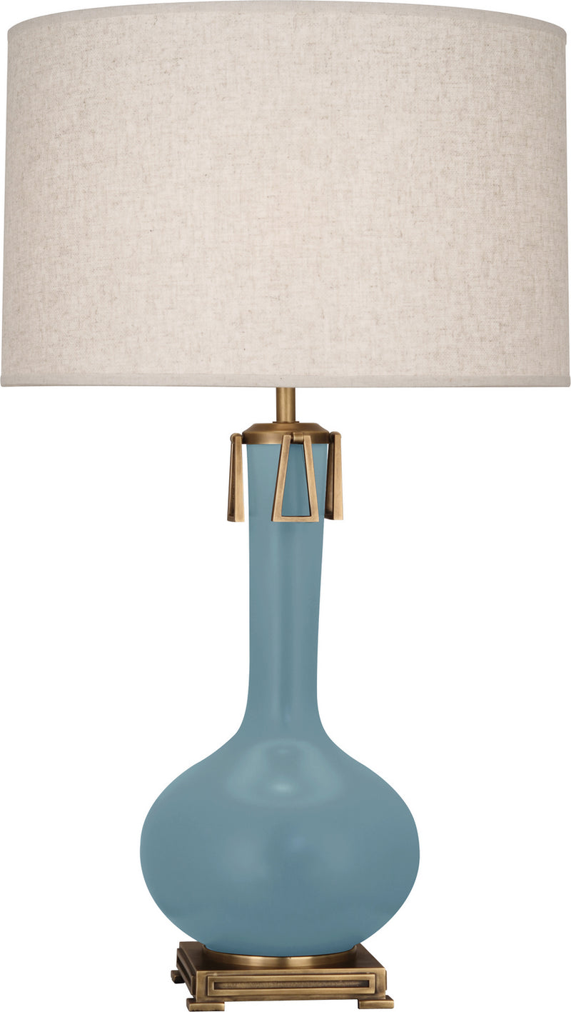 Robert Abbey MOB92 One Light Table Lamp, Matte Steel Blue Glazed Ceramic w/Aged Brass