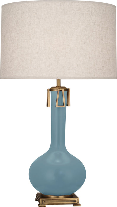 Robert Abbey MOB92 One Light Table Lamp, Matte Steel Blue Glazed Ceramic w/Aged Brass