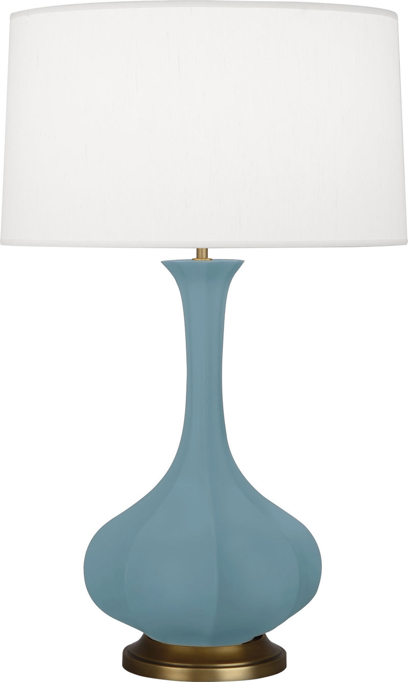Robert Abbey MOB94 One Light Table Lamp, Matte Steel Blue Glazed Ceramic w/Aged Brass