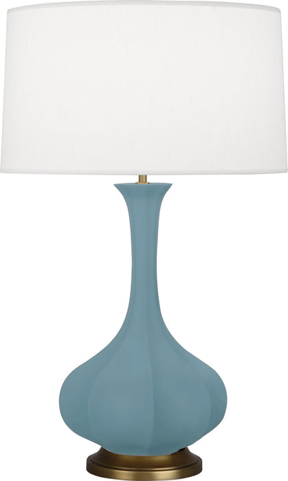 Robert Abbey MOB94 One Light Table Lamp, Matte Steel Blue Glazed Ceramic w/Aged Brass