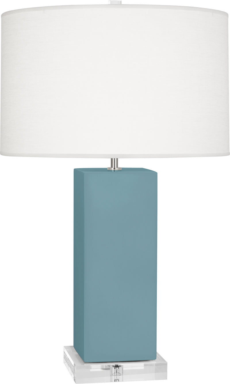 Robert Abbey MOB95 One Light Table Lamp, Matte Steel Blue Glazed Ceramic