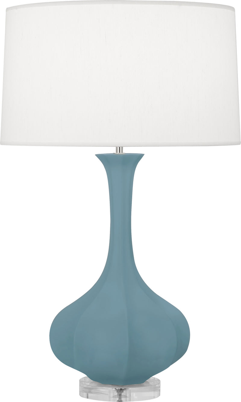 Robert Abbey MOB96 One Light Table Lamp, Matte Steel Blue Glazed Ceramic w/Lucite