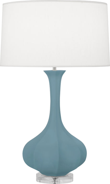 Robert Abbey MOB96 One Light Table Lamp, Matte Steel Blue Glazed Ceramic w/Lucite