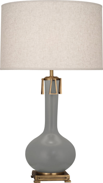 Robert Abbey MST92 One Light Table Lamp, Matte Smokey Taupe Glazed Ceramic w/Aged Brass