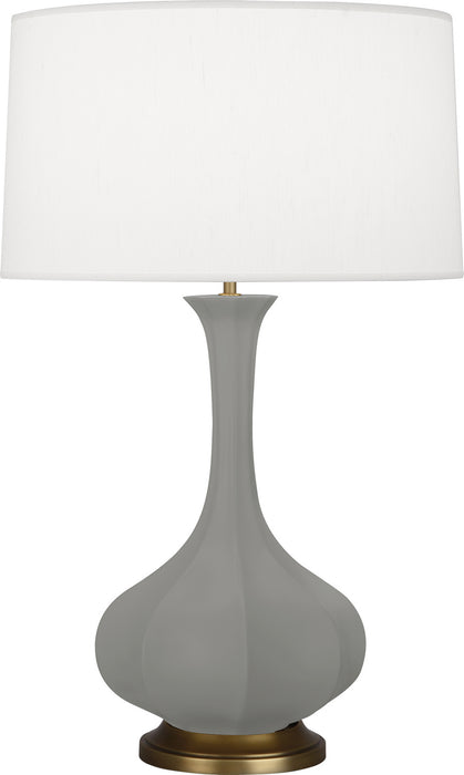 Robert Abbey MST94 One Light Table Lamp, Matte Smoky Taupe Glazed Ceramic w/Aged Brass