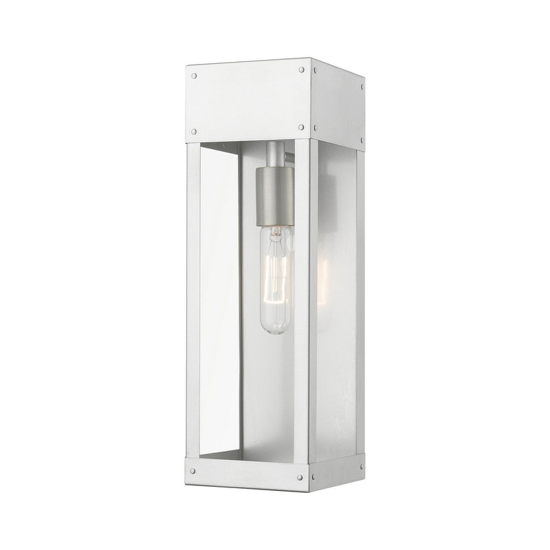 Livex Lighting 20873-81 One Light Outdoor Wall Lantern, Painted Satin Nickel w/Brushed Nickel Candle