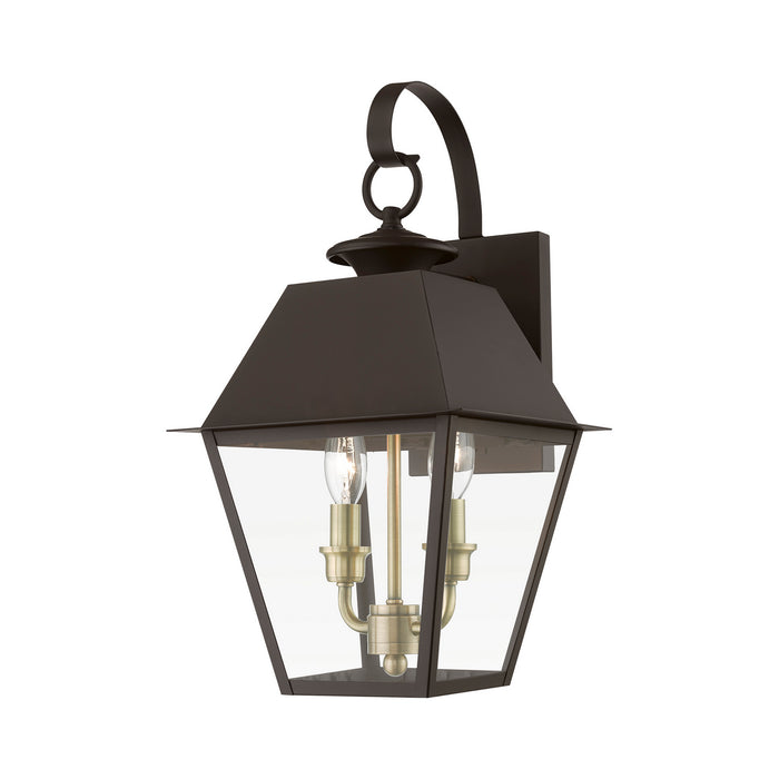 Livex Lighting 27215-07 Two Light Outdoor Wall Lantern, Bronze w/Antique Brass Finish Cluster