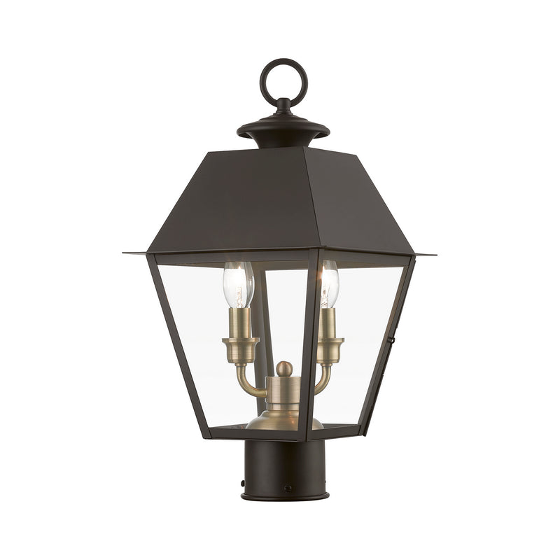 Livex Lighting 27216-07 Two Light Outdoor Post Top Lantern, Bronze w/Antique Brass Finish Cluster