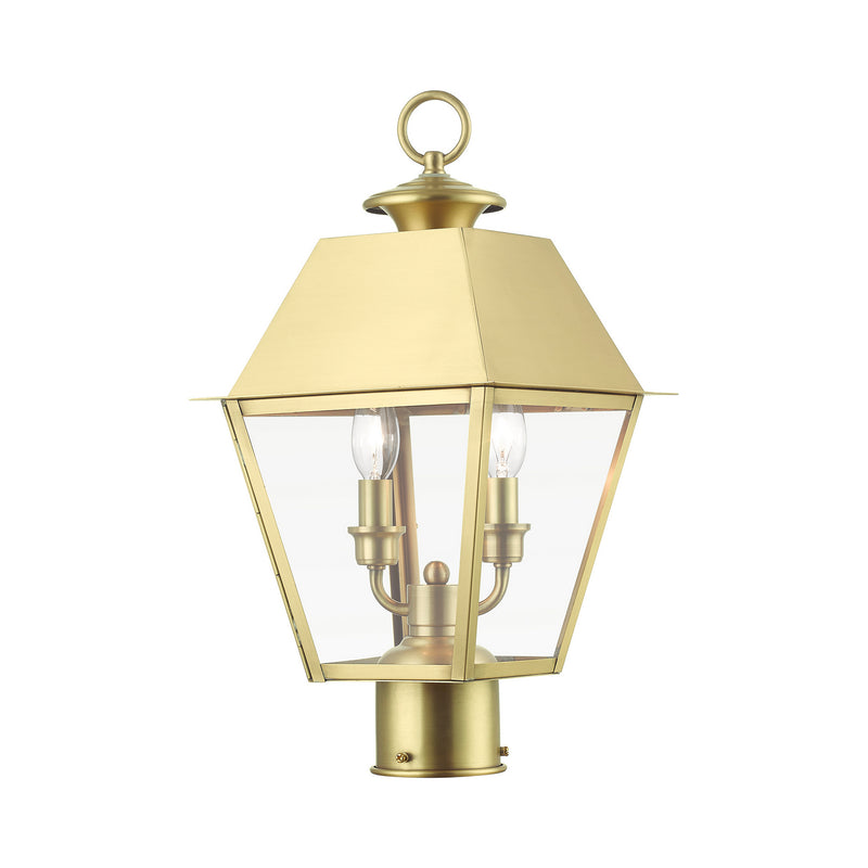 Livex Lighting 27216-08 Two Light Outdoor Post Top Lantern, Natural Brass