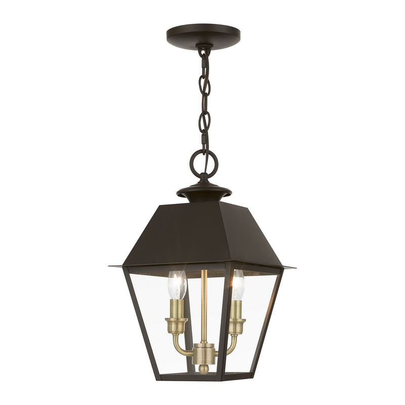 Livex Lighting 27217-07 Two Light Outdoor Pendant, Bronze w/Antique Brass Finish Cluster