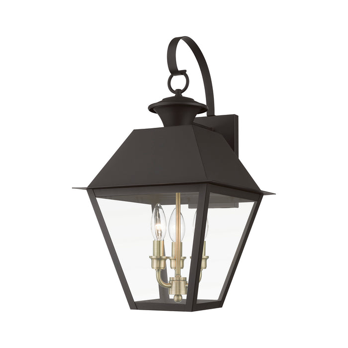 Livex Lighting 27218-07 Three Light Outdoor Wall Lantern, Bronze w/Antique Brass Finish Cluster