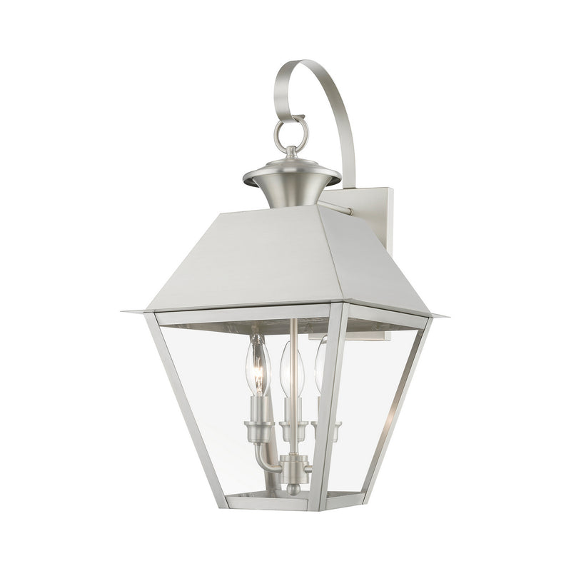 Livex Lighting 27218-91 Three Light Outdoor Wall Lantern, Brushed Nickel