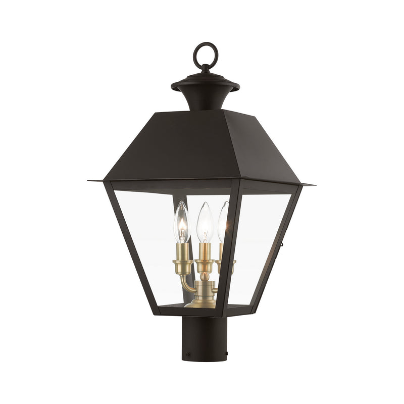 Livex Lighting 27219-07 Three Light Outdoor Post Top Lantern, Bronze w/Antique Brass Finish Cluster