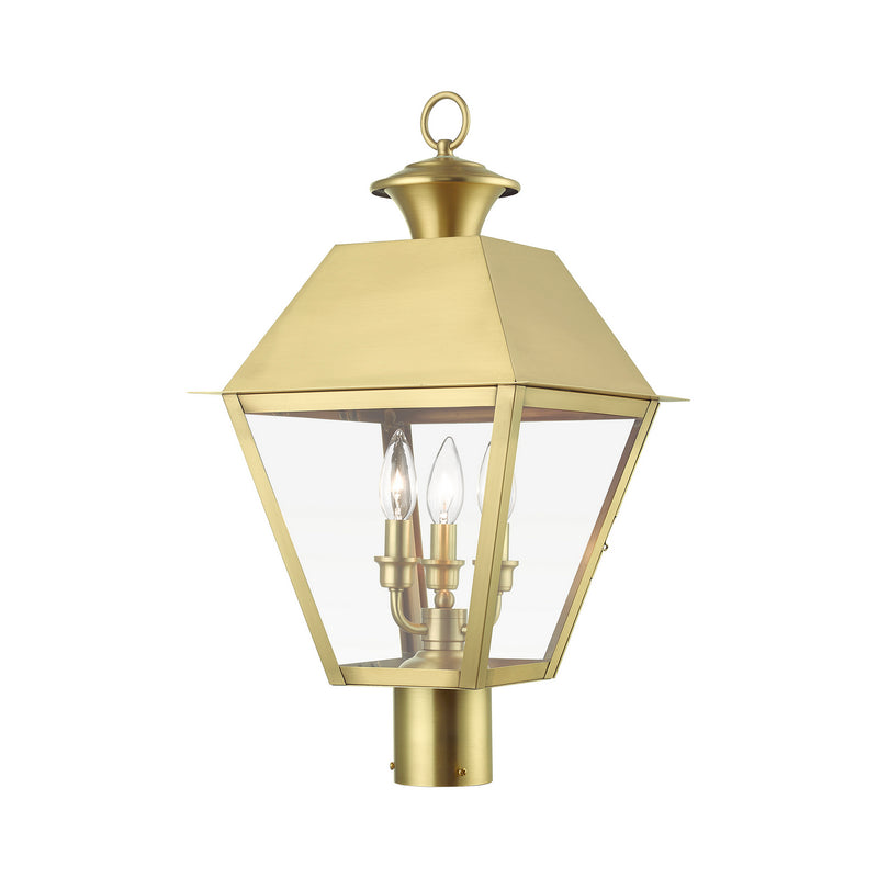Livex Lighting 27219-08 Three Light Outdoor Post Top Lantern, Natural Brass
