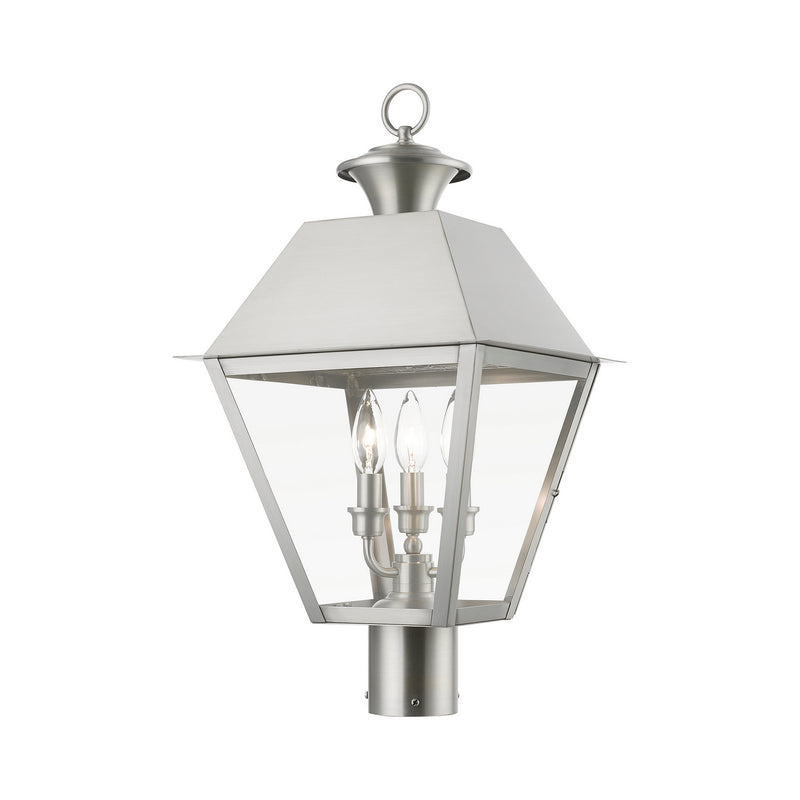 Livex Lighting 27219-91 Three Light Outdoor Post Top Lantern, Brushed Nickel