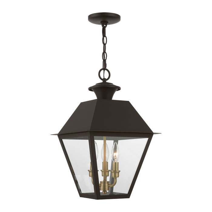 Livex Lighting 27220-07 Three Light Outdoor Pendant, Bronze w/Antique Brass Finish Cluster