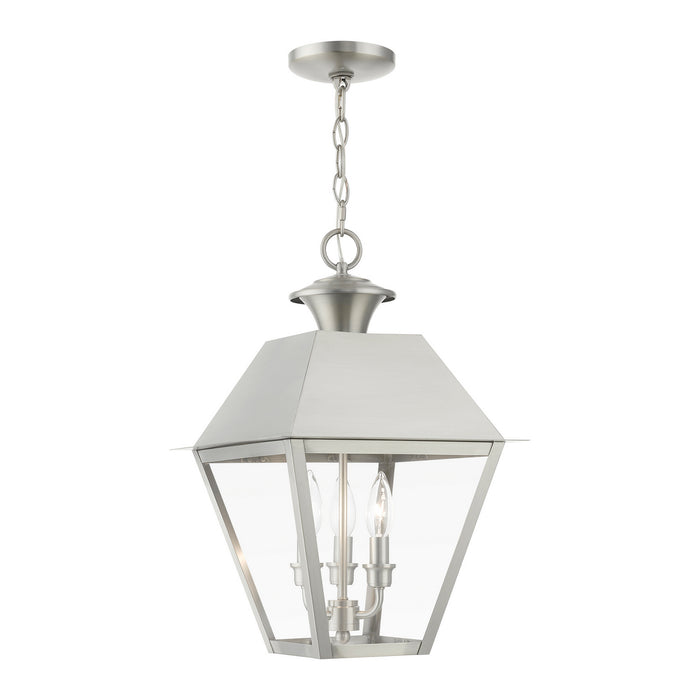Livex Lighting 27220-91 Three Light Outdoor Pendant, Brushed Nickel