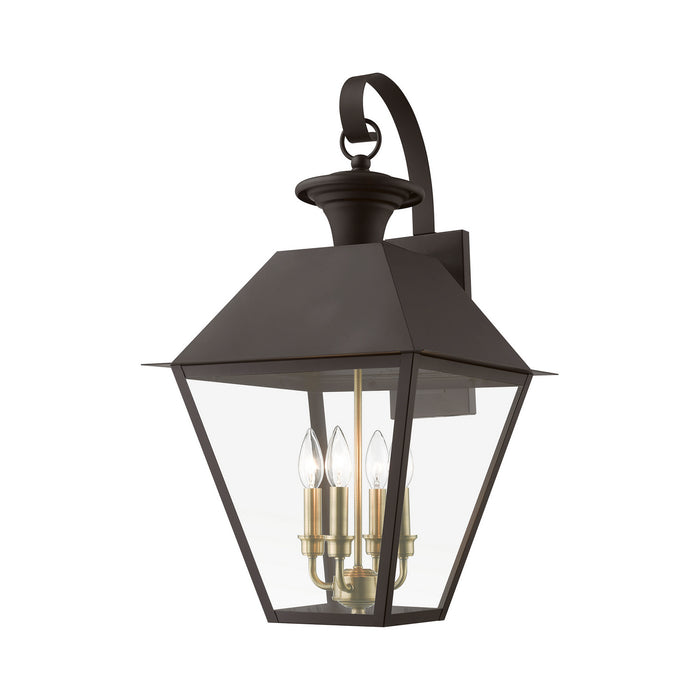 Livex Lighting 27222-07 Four Light Outdoor Wall Lantern, Bronze w/Antique Brass Finish Cluster
