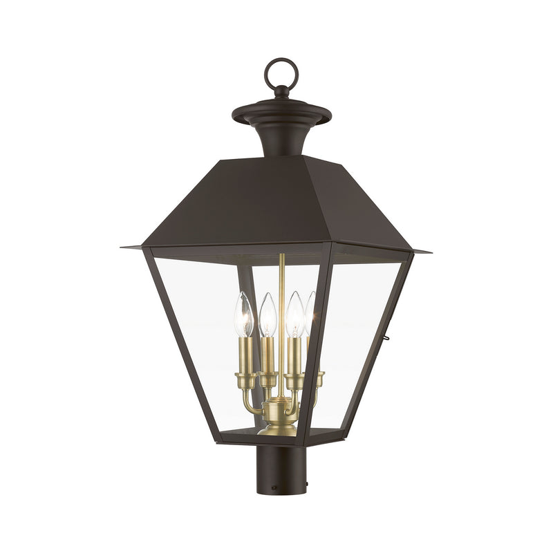 Livex Lighting 27223-07 Four Light Outdoor Post Top Lantern, Bronze w/Antique Brass Finish Cluster