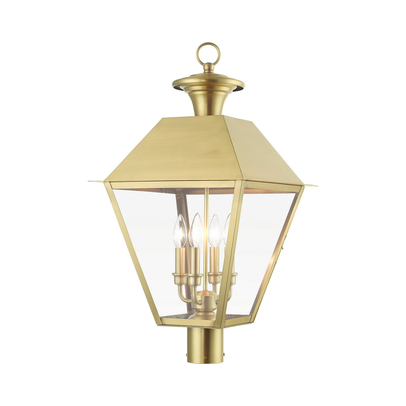 Livex Lighting 27223-08 Four Light Outdoor Post Top Lantern, Natural Brass