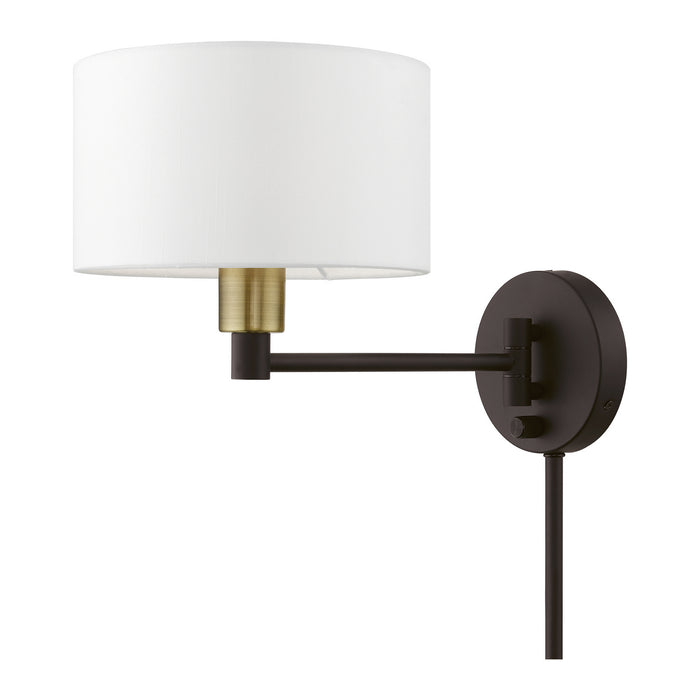 Livex Lighting 40080-07 One Light Swing Arm Wall Lamp, Bronze w/Antique Brass