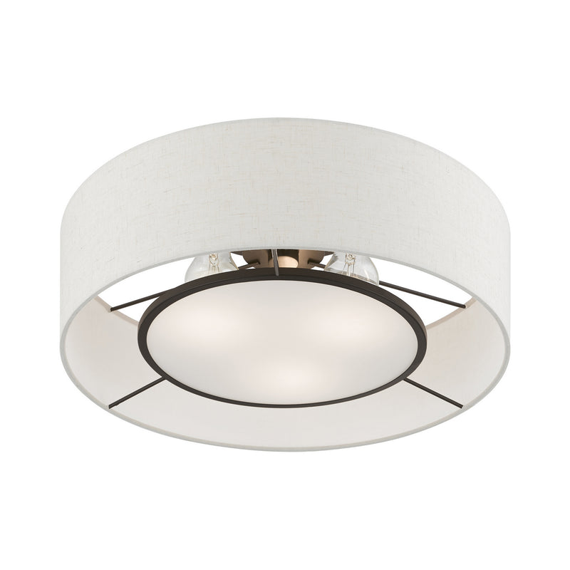 Livex Lighting 40143-91 Three Light Semi-Flush Mount, Brushed Nickel w/Shiny White