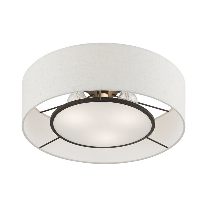 Livex Lighting 40143-91 Three Light Semi-Flush Mount, Brushed Nickel w/Shiny White