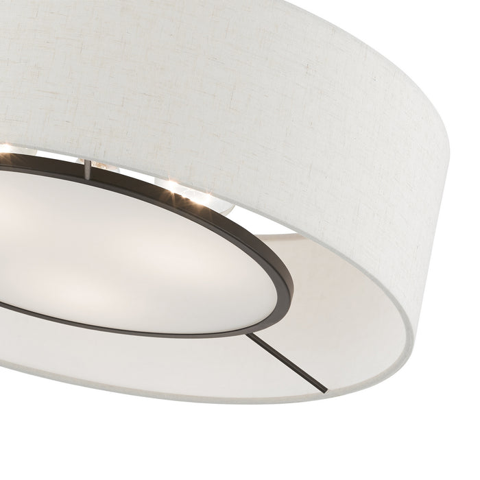 Livex Lighting 40143-91 Three Light Semi-Flush Mount, Brushed Nickel w/Shiny White