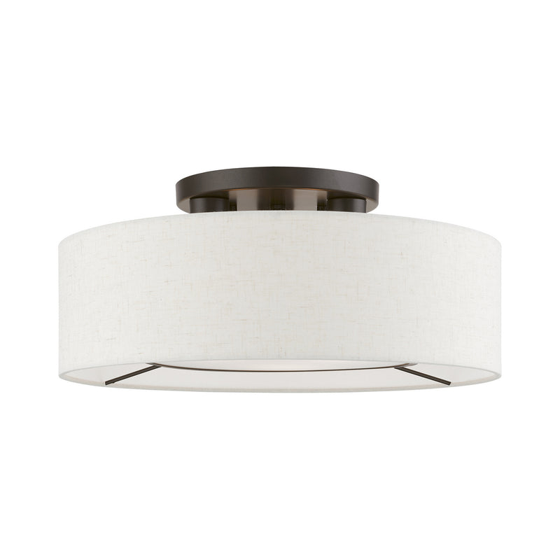 Livex Lighting 40143-91 Three Light Semi-Flush Mount, Brushed Nickel w/Shiny White