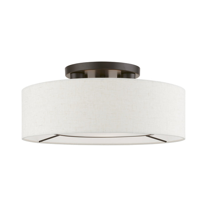 Livex Lighting 40143-91 Three Light Semi-Flush Mount, Brushed Nickel w/Shiny White