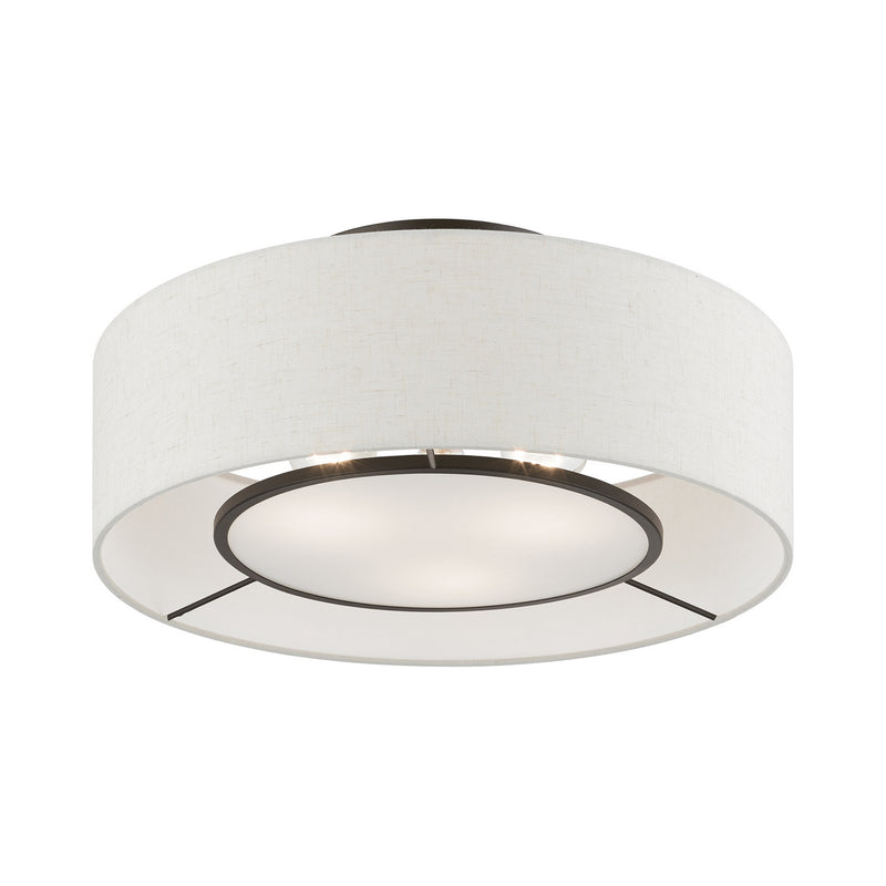 Livex Lighting 40143-91 Three Light Semi-Flush Mount, Brushed Nickel w/Shiny White