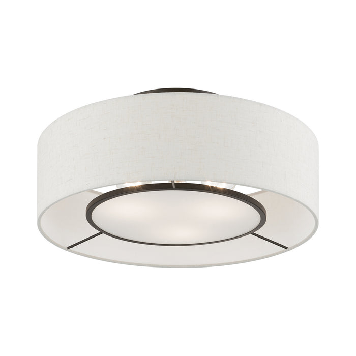 Livex Lighting 40143-91 Three Light Semi-Flush Mount, Brushed Nickel w/Shiny White