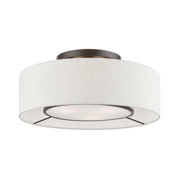 Livex Lighting 40143-91 Three Light Semi-Flush Mount, Brushed Nickel w/Shiny White