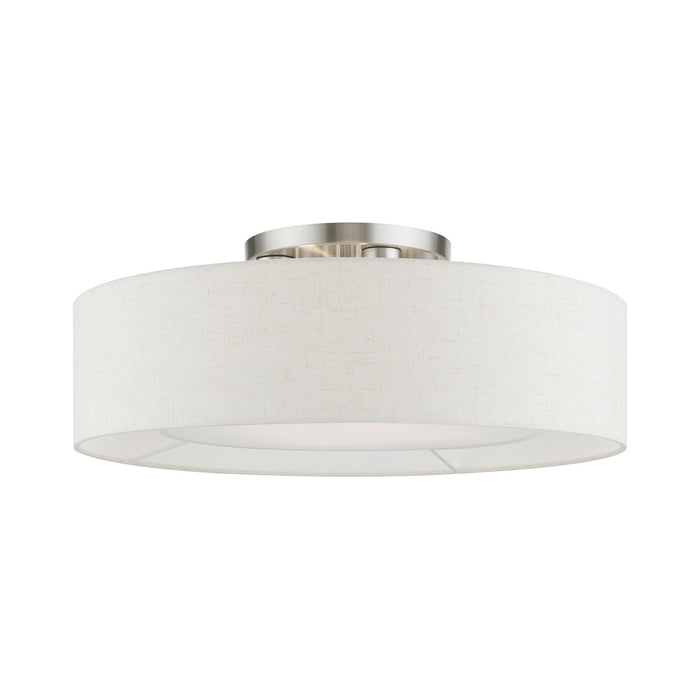 Livex Lighting 40144-91 Four Light Semi-Flush Mount, Brushed Nickel w/Shiny White