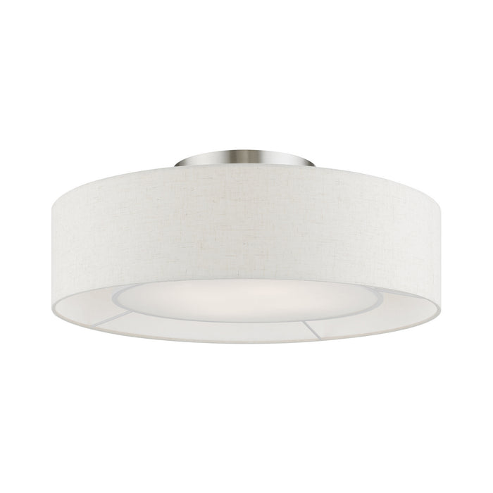 Livex Lighting 40144-91 Four Light Semi-Flush Mount, Brushed Nickel w/Shiny White