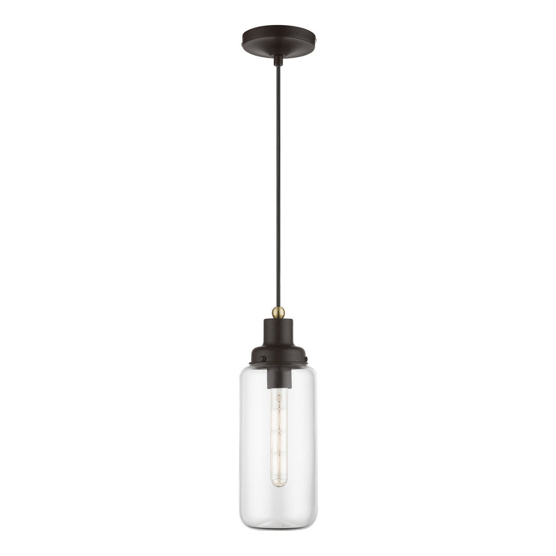 Livex Lighting 40614-07 One Light Mini Pendant, Bronze w/Antique Brass