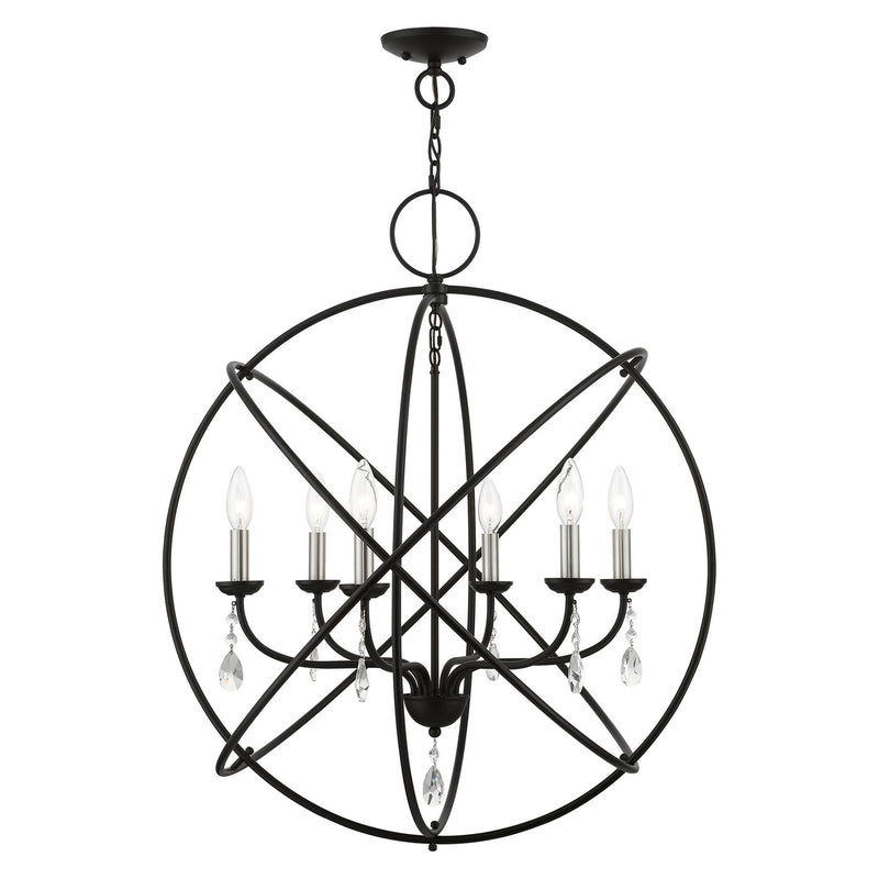 Livex Lighting 40906-04 Six Light Chandelier, Black w/Brushed Nickel Finish Candles