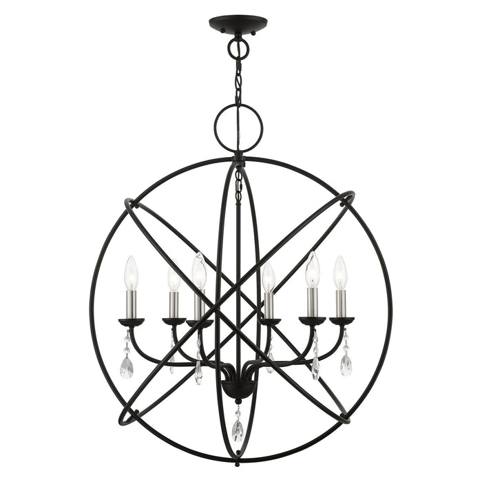 Livex Lighting 40906-04 Six Light Chandelier, Black w/Brushed Nickel Finish Candles