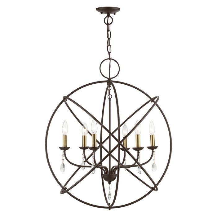 Livex Lighting 40906-07 Six Light Chandelier, Bronze w/Antique Brass Finish Candles